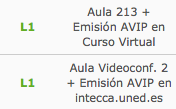 Detalle de un horario de tutorías con emisiones AVIP a través de Intecca y del Curso Virtual
